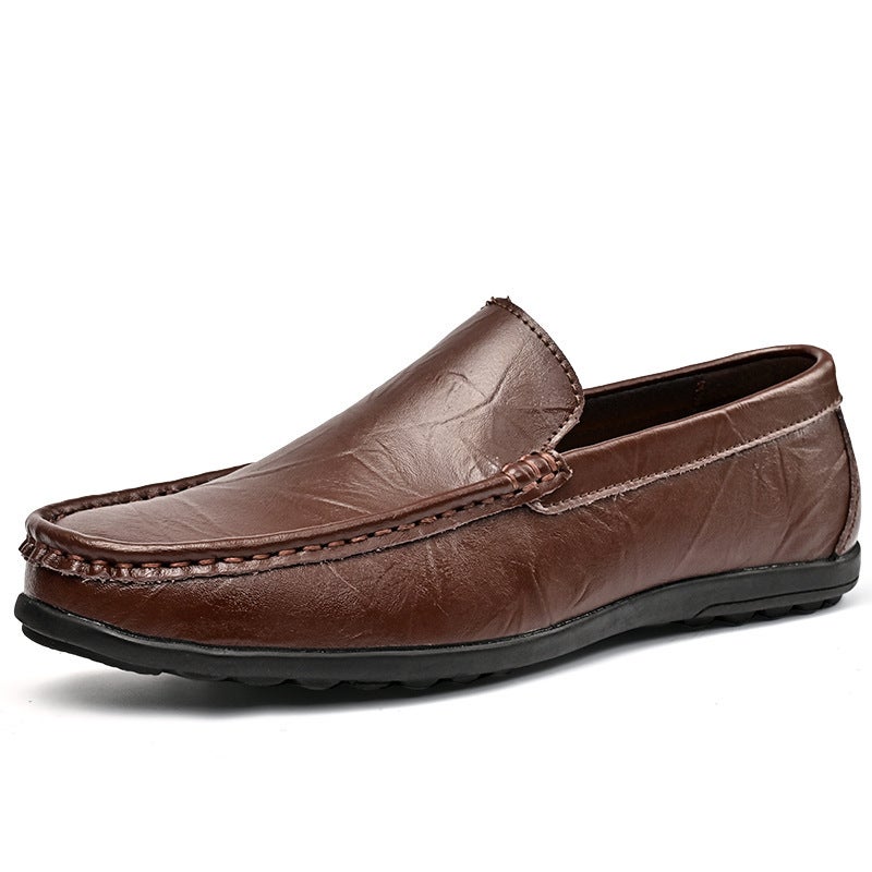 2024 Summer Low-Top Casual Men'S Shoes Large Size Cowhide Slip-On Driving Shoes Lightweight Retro Versatile Beanie Shoes Breathable - Image 1