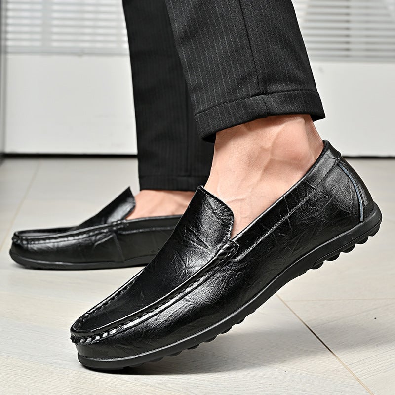 2024 Summer Low-Top Casual Men'S Shoes Large Size Cowhide Slip-On Driving Shoes Lightweight Retro Versatile Beanie Shoes Breathable - Image 4
