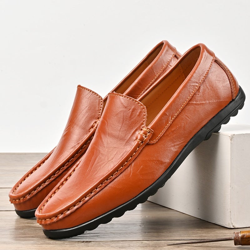 2024 Summer Low-Top Casual Men'S Shoes Large Size Cowhide Slip-On Driving Shoes Lightweight Retro Versatile Beanie Shoes Breathable - Image 5