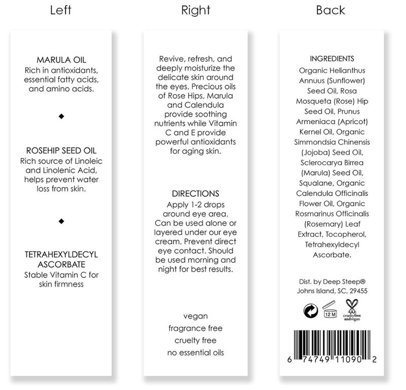 Deep Steep AntiAging Eye Oil 05 oz with Rosehip Jojoba Apricot Marula Calendula Squalane Vitamin C Vegan Clean Beauty Skincare Firm Under Eye Hydration - Image 3