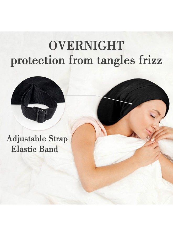 LULUSILK 100% Mulberry Silk Lined Sleep Cap Bonnet For Sleeping No More Frizzy Tangled Hair Stay On All Night Adjustable Silk Hair Wrap For Sleeping Black Pack Of 1 - Image 5