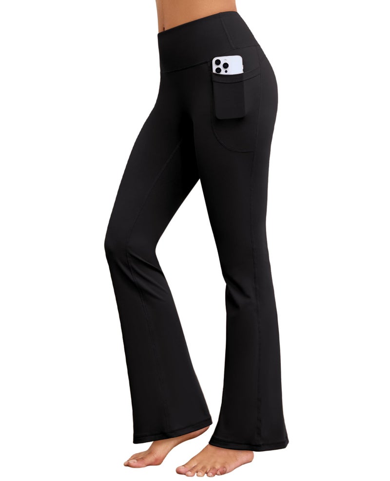 AegisChic Flare Yoga Pants with Pockets for Women Wide Leg Tummy Control Flared Workout Leggings High Waist Black - Image 2