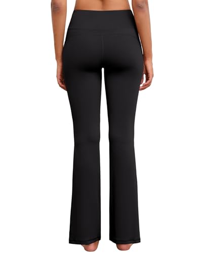 AegisChic Flare Yoga Pants with Pockets for Women Wide Leg Tummy Control Flared Workout Leggings High Waist Black - Image 3