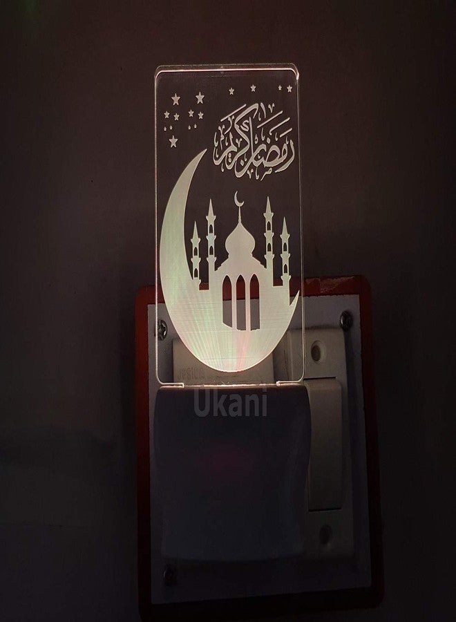 UKANI Glass 3D Ilusion Ramadan Mubarak Design Night Lamp With 7 Colour Chnaging Light For Birthday Gift(Size 3 In) - Image 1