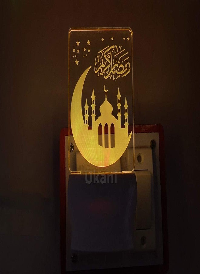 UKANI Glass 3D Ilusion Ramadan Mubarak Design Night Lamp With 7 Colour Chnaging Light For Birthday Gift(Size 3 In) - Image 2
