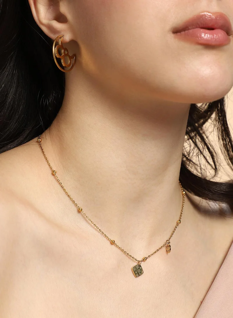 SOHI Women The Giorno-Clover Jewellery Set | California  Colour | One-Size | Metallic Alloy Material | Lobster Clasp & Push Back Closure | Chain Necklace & Hoop Earrings For Casual & Evening Wear