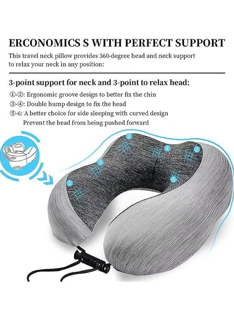 Rock Pow Travel Pillow 100% Memory Foam Pillow, Neck Pillow for Airplane, Neck & Head Support Pillow for Sleeping Rest & Car, Travel Pillows Kit with Storage Bag, Sleep Mask and Earplugs  - Image 2