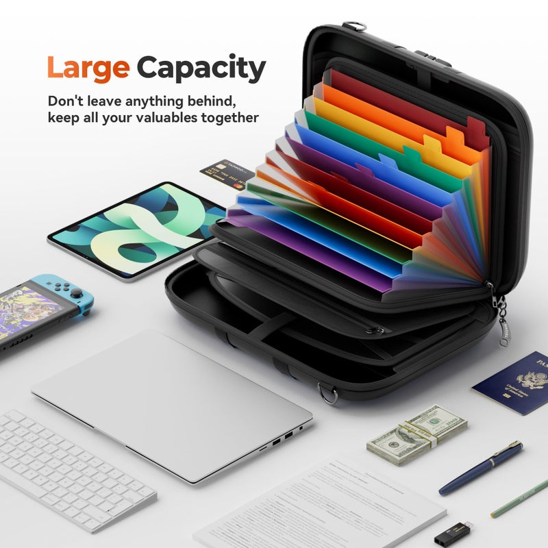 Nacial Fireproof Document Box with Lock & Shoulder Strap, Hard-Shell Fireproof File Organizer with 13 Pocket Accordion File Folder, Portable Safe Storage for Important Documents, Laptop, Black - Image 3