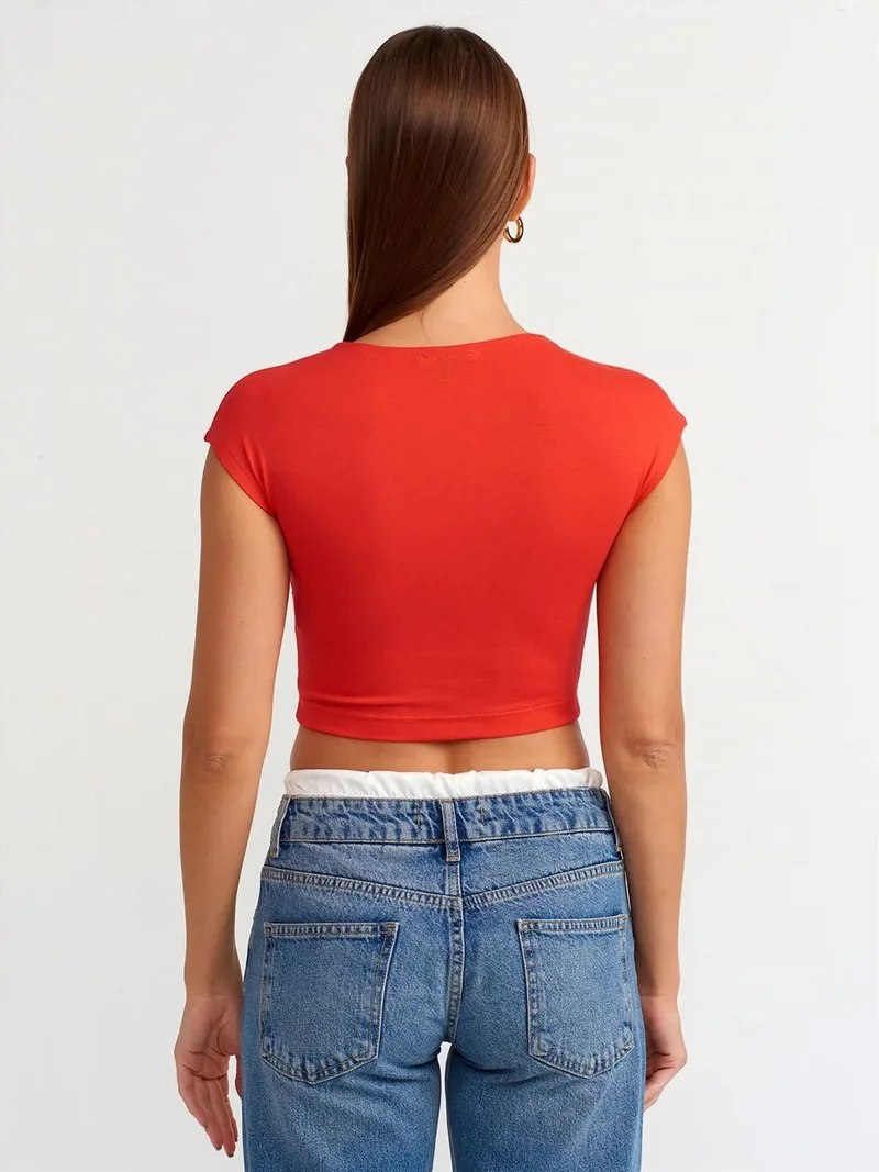 ديلفين Dilvin Slim Fit Crop Jersey Blouse