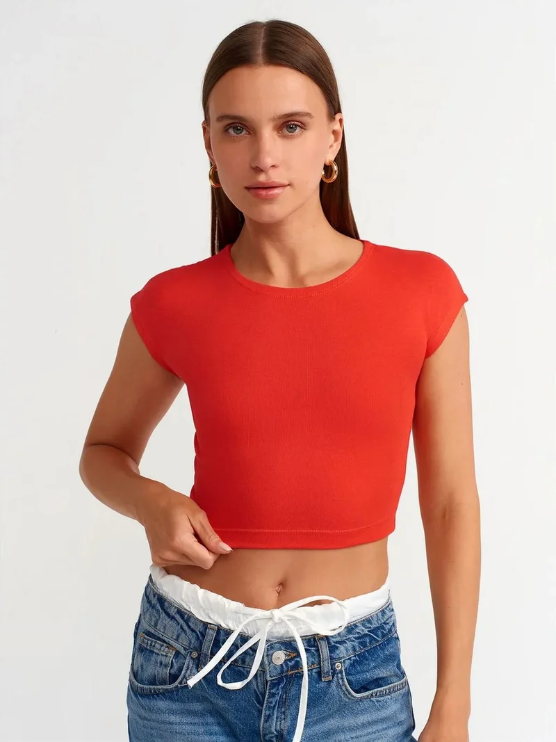 ديلفين Dilvin Slim Fit Crop Jersey Blouse