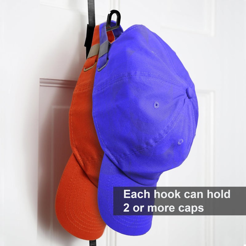 Perfect Curve CapRack | Over-The-Door Hat Organizer for Baseball Caps | 2 Straps, Holds 18-36 Adjustable Caps | Black - Image 5