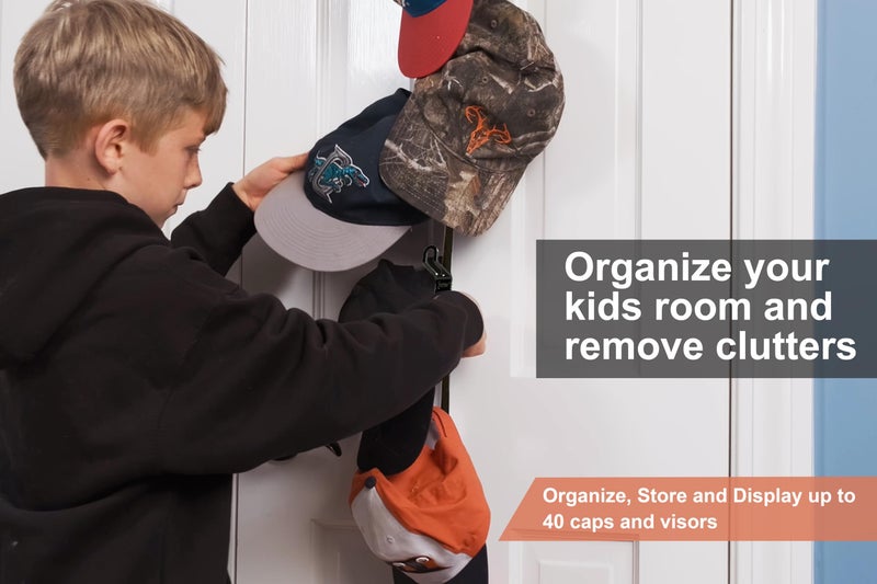 Perfect Curve CapRack | Over-The-Door Hat Organizer for Baseball Caps | 2 Straps, Holds 18-36 Adjustable Caps | Black - Image 2