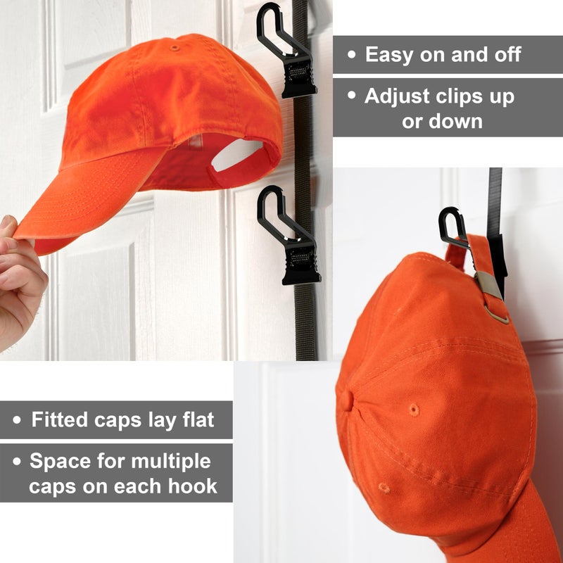 Perfect Curve CapRack | Over-The-Door Hat Organizer for Baseball Caps | 2 Straps, Holds 18-36 Adjustable Caps | Black - Image 3