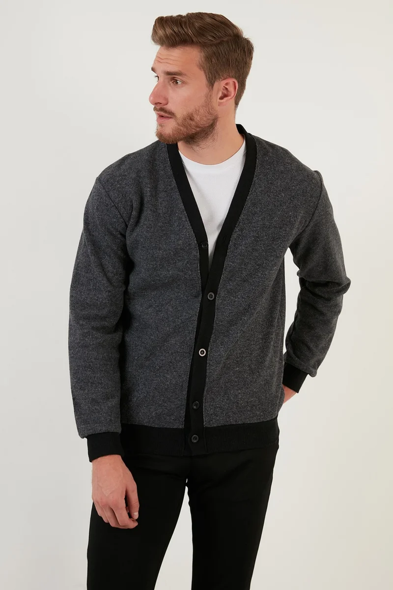 بوراتي Cotton Regular Fit Buttoned V-Neck Cardigan Men's Cardigan 456205