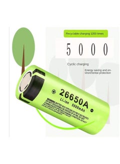 A rechargeable 26650 lithium-ion battery with a capacity of 5000mAh, rechargeable up to 1200 times. Long-lasting button-top batteries for flashlights, modern glucose meters, modern thermometers, charging fans, toys, and solar-powered surveillance cameras