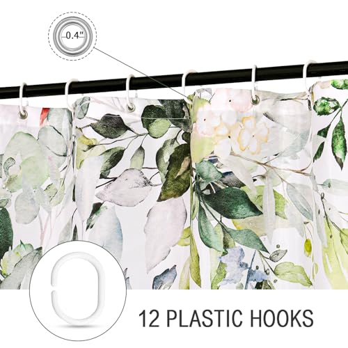 Gibelle Sage Green Eucalyptus Shower Curtain, Watercolor Plant Leaves with Floral Bathroom Decor Waterproof Fabric Shower Curtain Set with Hooks 72x72 Inch White - Image 4