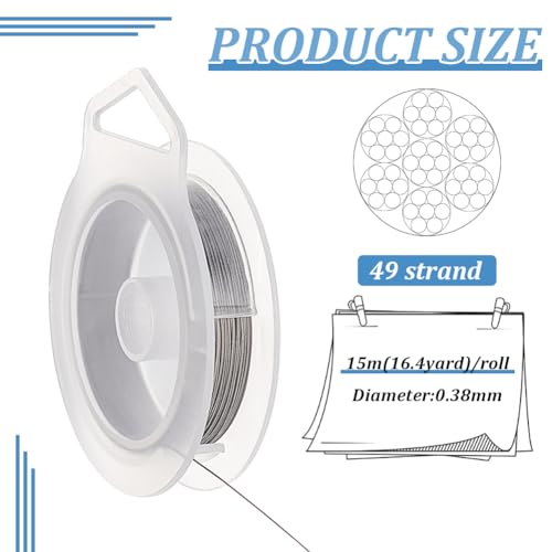 BENECREAT 49 Strands Tiger Tail Beading Wire 038mm 49FT Nylon Coated Stainless Steel Beading Wire for Necklace Bracelet Making Gray - Image 3