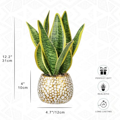 Hollyone Artificial Snake Plant Potted Faux Sansevieria Trifasciata Plants 13 Tropical Fake Plants in Ceramic Pots for Home Office Room Indoor Decor Housewarming Gifts - Image 3
