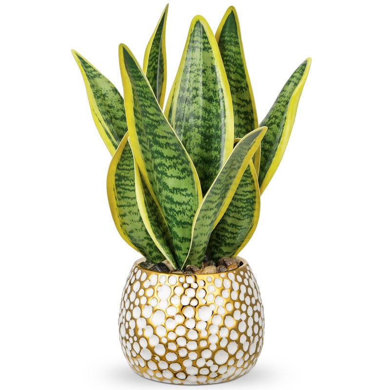 Hollyone Artificial Snake Plant Potted Faux Sansevieria Trifasciata Plants 13 Tropical Fake Plants in Ceramic Pots for Home Office Room Indoor Decor Housewarming Gifts - Image 2