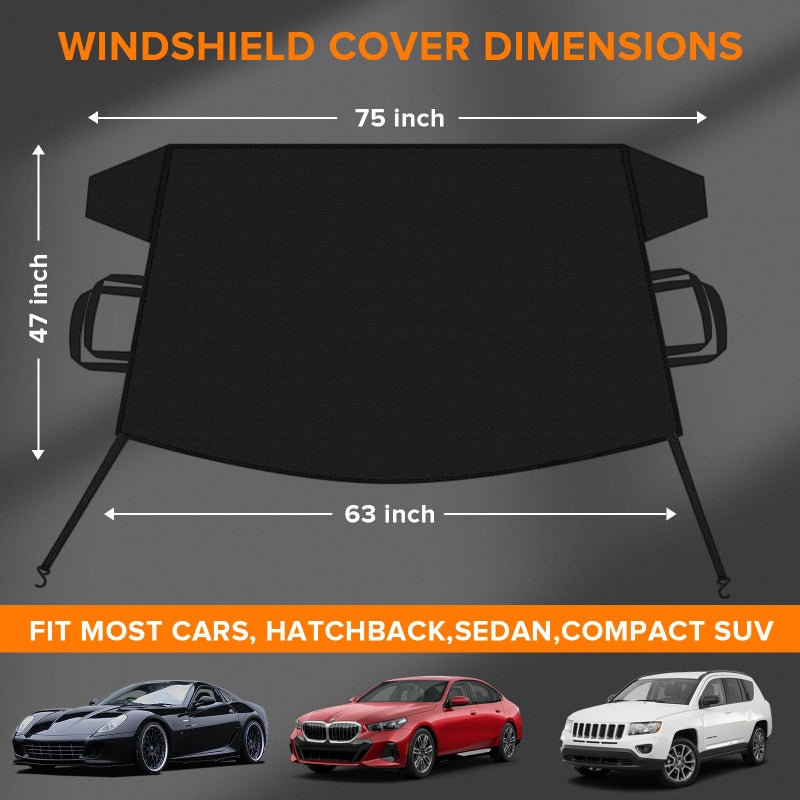 FXUP Car Windshield Cover for ice and Snow Double Fixing Easy Removal Windshield Snow Cover Protector with Side Mirror Cover Windproof Sunshade Cover for Cars, SUVs, Trucks, Vans (75"x47") - Image 3