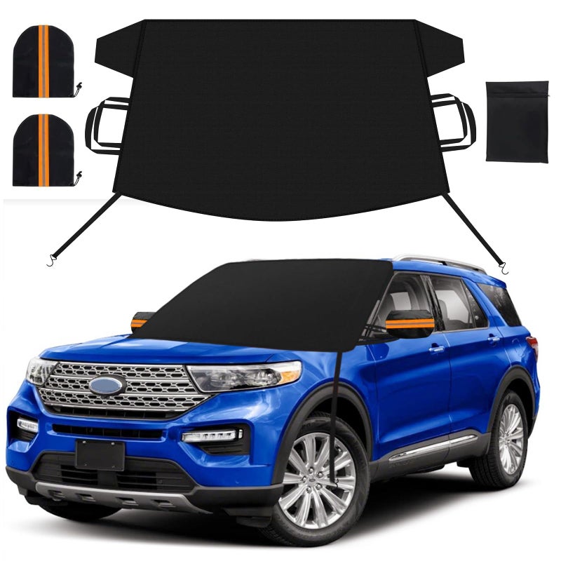 FXUP Car Windshield Cover for ice and Snow Double Fixing Easy Removal Windshield Snow Cover Protector with Side Mirror Cover Windproof Sunshade Cover for Cars, SUVs, Trucks, Vans (75"x47") - Image 1