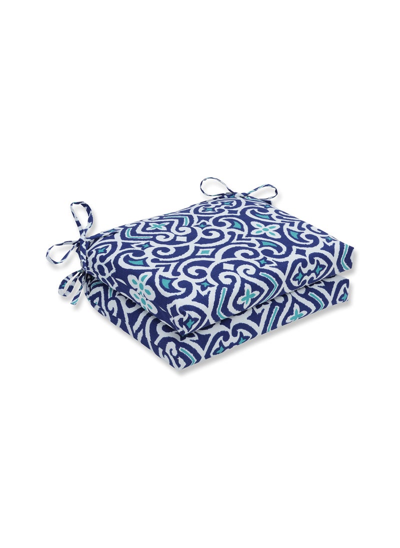 Pillow Perfect Pillow Perfect IndoorOutdoor Chair Seat Cushion with Ties Squared Corner Plush Fiber Fill Weather and Fade Resistant 16 x 185 Blue New Damask Marine 2 Count 