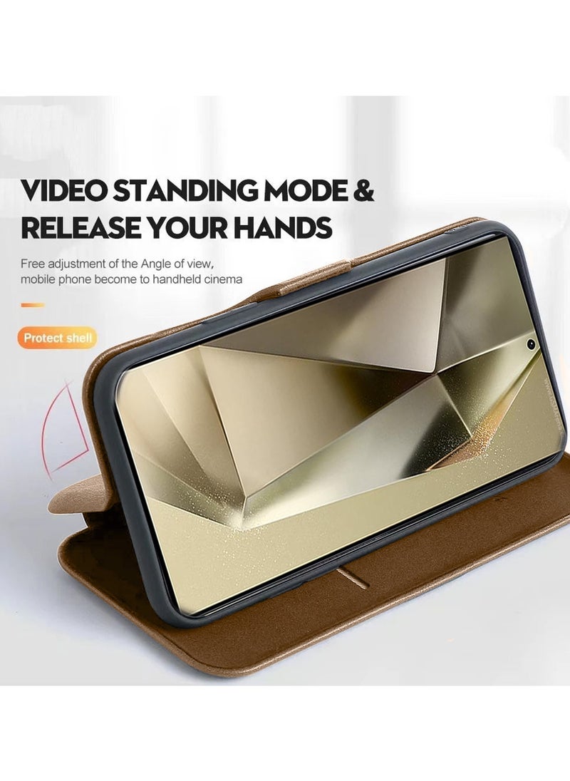HDCI PU Leather Texture Flip Wallet Case Cover For Samsung Galaxy S24 Ultra 5G 2024 Brown  - Image 3