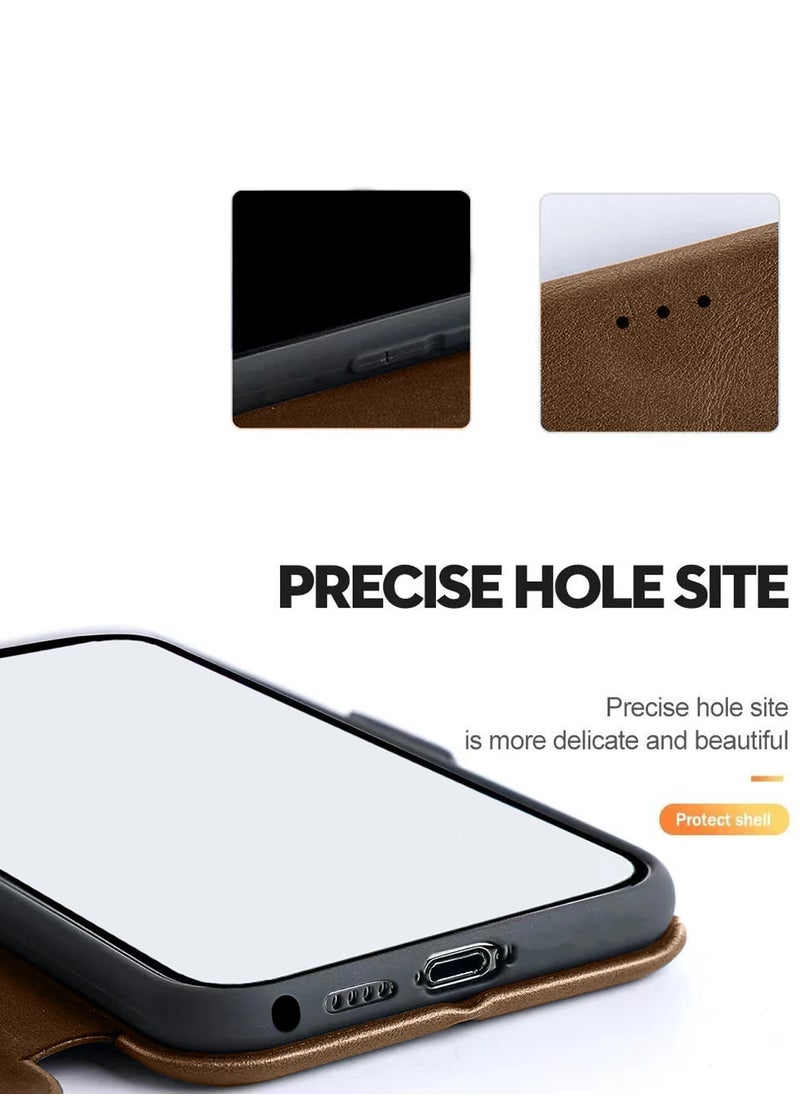 HDCI PU Leather Texture Flip Wallet Case Cover For Samsung Galaxy S24 Ultra 5G 2024 Brown  - Image 5