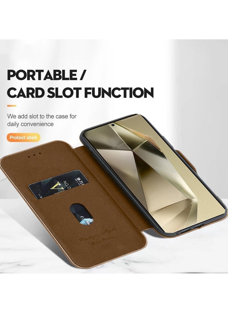 HDCI PU Leather Texture Flip Wallet Case Cover For Samsung Galaxy S24 Ultra 5G 2024 Brown  - Image 2