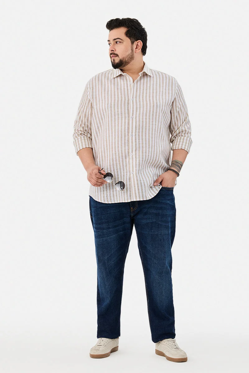 سنيتش Regular Fit Stripes Plus Size Shirt