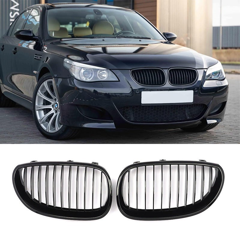 BLWGROW Front Kidney Grille Compatible with 20032009 BMW 5 series 520i 523i 525i 528i 530i 535i 550i BMW E60 Kidney Grill Glossy Black Single Slats