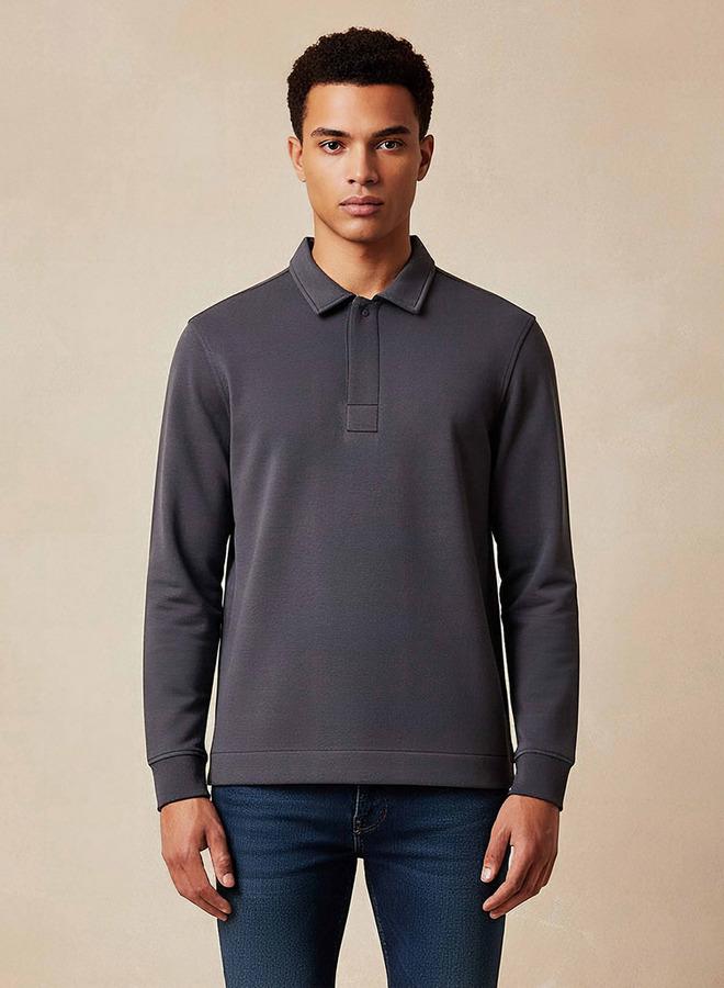 Iconic Textured Polo Collar Sweater with Long Sleeves - Image 1