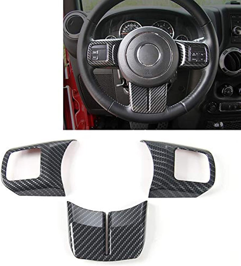 JeCar Interior Steering Wheel Decoration Trim Kits For Jeep Wrangler 2011-2017 JK Unlimited Patriot Compass & Grand Cherokee 2011-2013 (Carbon fiber texture) - Image 1