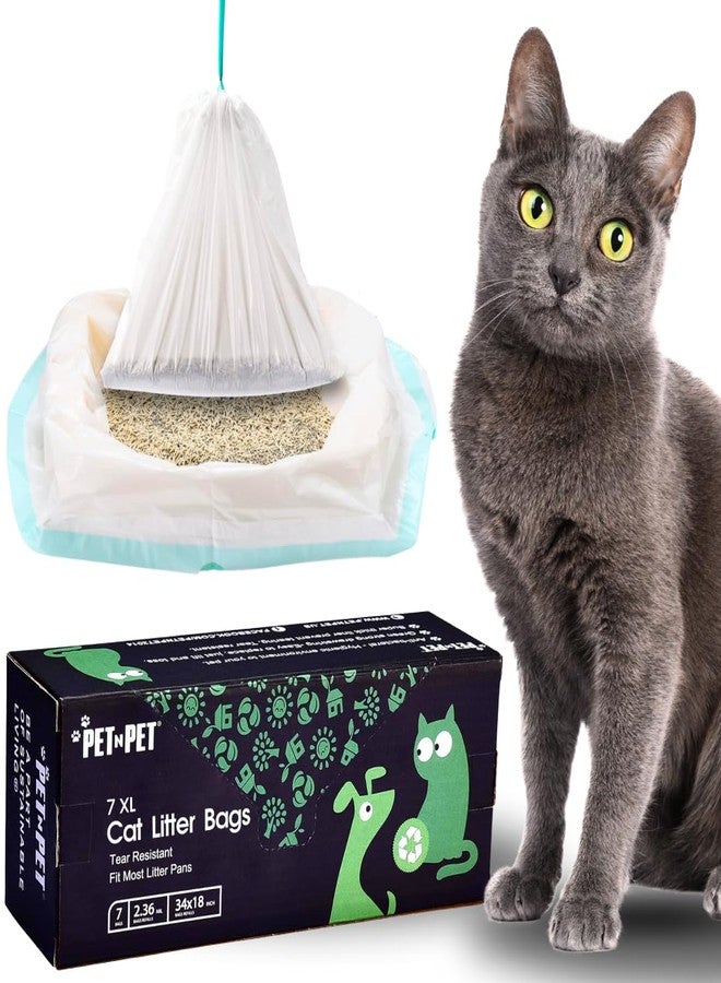 بت آن بت بطانات صندوق فضلات القطط الكبيرة جدًا من PET N PET، 7 قطع، شديدة التحمل ومقاومة للتسرب والتمزق، مزودة برباط للإغلاق، تناسب معظم صناديق الفضلات القياسية. - Image 1