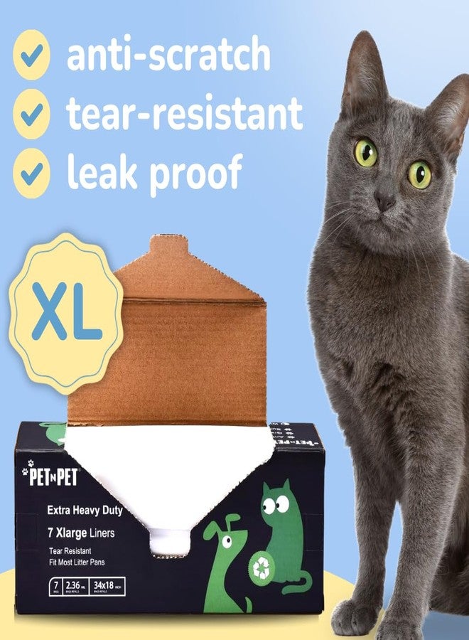 بت آن بت بطانات صندوق فضلات القطط الكبيرة جدًا من PET N PET، 7 قطع، شديدة التحمل ومقاومة للتسرب والتمزق، مزودة برباط للإغلاق، تناسب معظم صناديق الفضلات القياسية. - Image 2