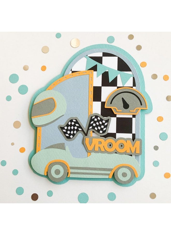 Pinfliers - Pinfliers Car Theme Birthday Party Decoration Paper Cake Topper, 1 piece, Blue, Yellow, Grey - Image 1