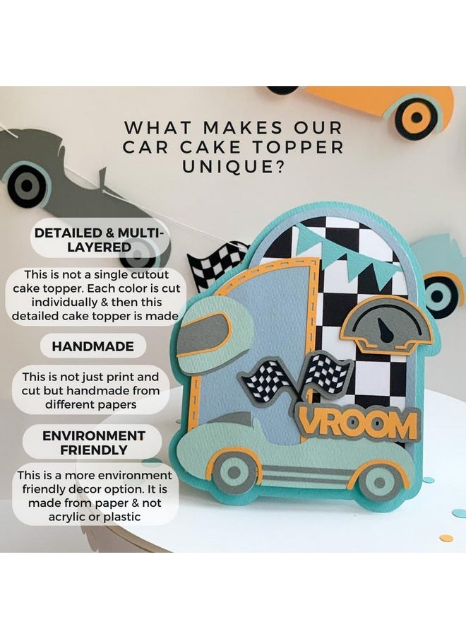 Pinfliers - Pinfliers Car Theme Birthday Party Decoration Paper Cake Topper, 1 piece, Blue, Yellow, Grey - Image 1