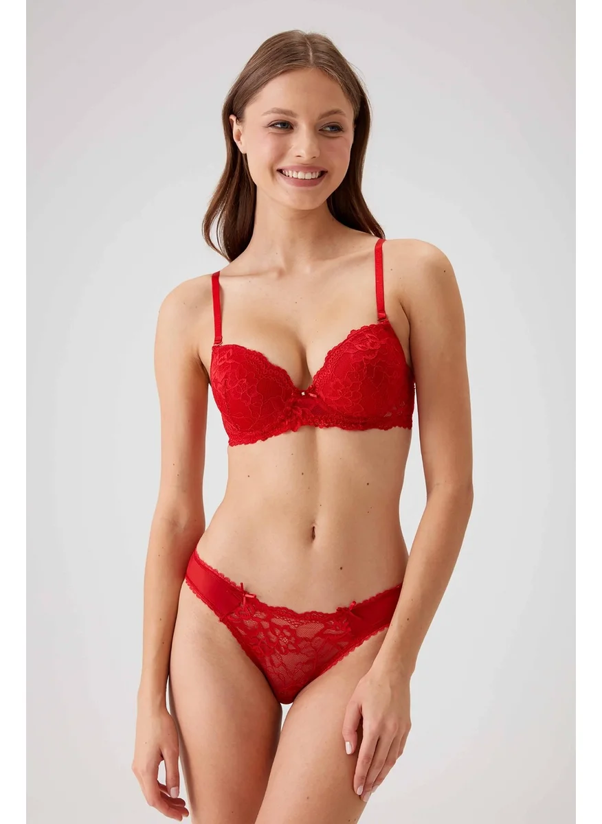 pierre cardin Red 4561 Milan Push Up Padded Lace Dowry Bra and Panties Underwear Set