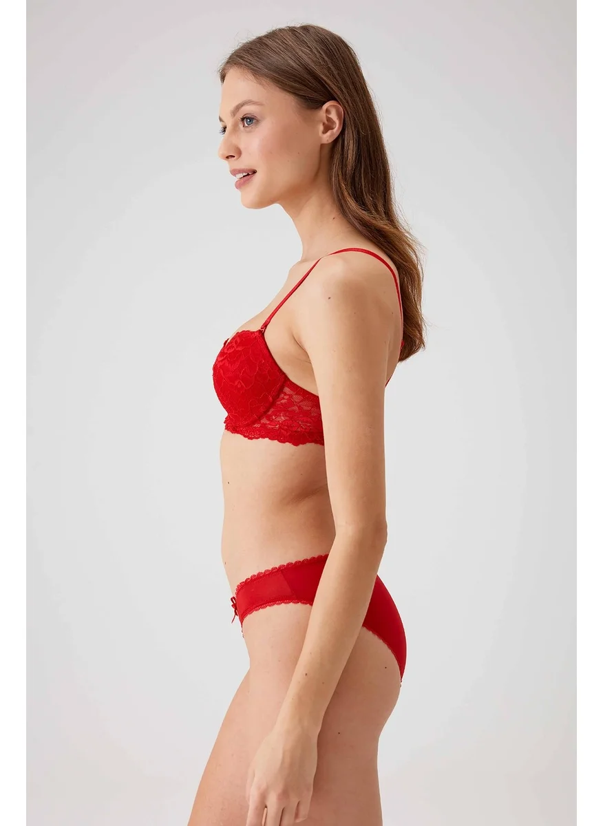 pierre cardin Red 4561 Milan Push Up Padded Lace Dowry Bra and Panties Underwear Set