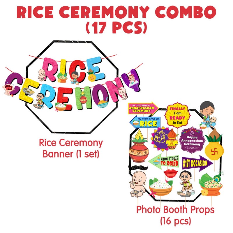 Zyozique 16 Pcs Annaprasanam Photo Booth Props with 1 Set Rice Ceremony Paper Banner/Annaprashan/Rice Ceremony Decorations Items - Image 2