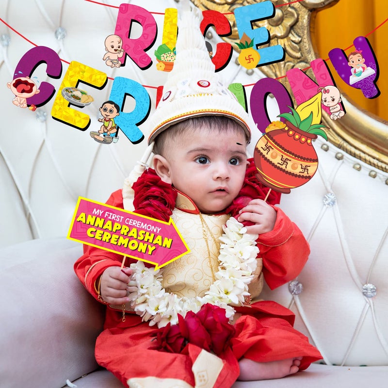 Zyozique 16 Pcs Annaprasanam Photo Booth Props with 1 Set Rice Ceremony Paper Banner/Annaprashan/Rice Ceremony Decorations Items - Image 5