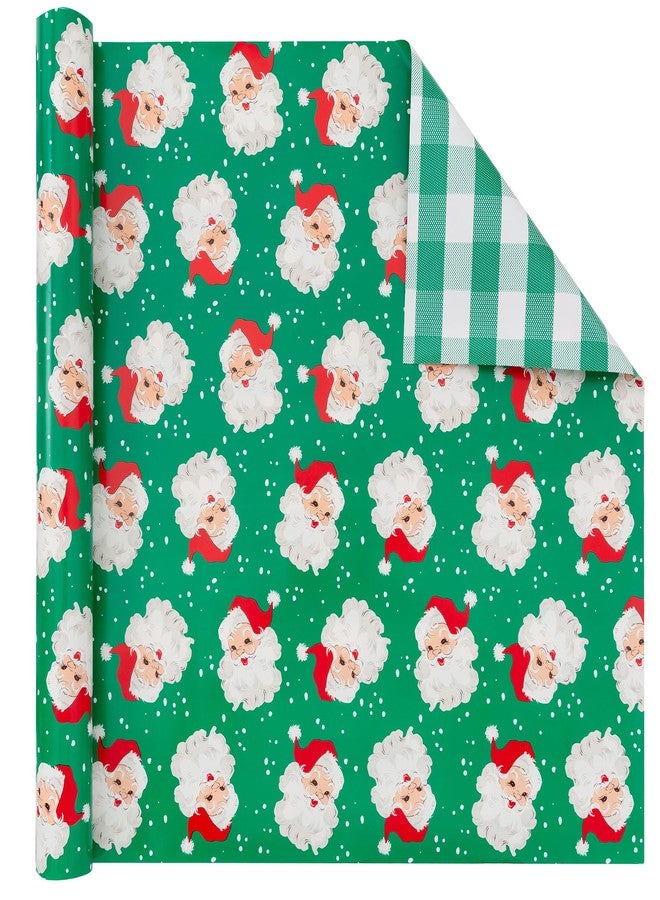 Vnaaem Reversible Green Christmas Wrapping Paper for Men Women - Xmas Santa & Bufflao Plaid Pattern Gift Wrap for Holiday Birthday, Party, Baby Shower (Green Buffallo Paid & Santa - 1, 17 In X 16.5 Ft - Image 3