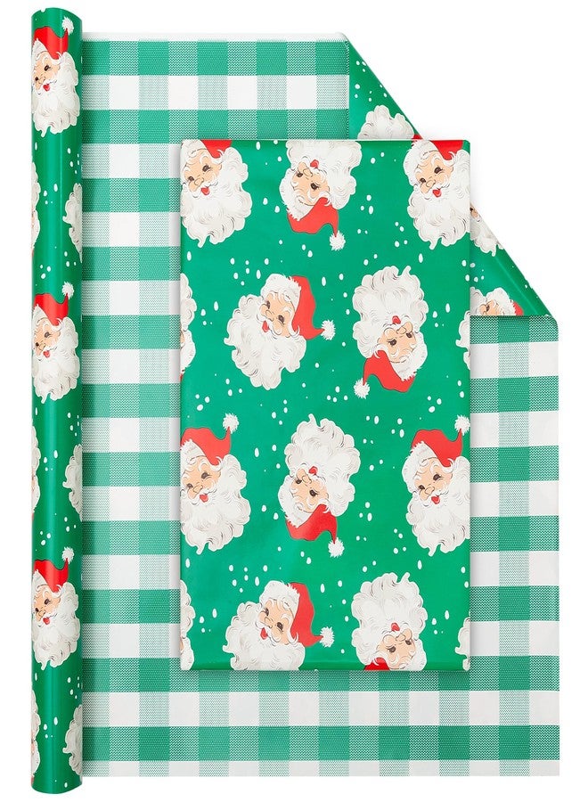 Vnaaem Reversible Green Christmas Wrapping Paper for Men Women - Xmas Santa & Bufflao Plaid Pattern Gift Wrap for Holiday Birthday, Party, Baby Shower (Green Buffallo Paid & Santa - 1, 17 In X 16.5 Ft - Image 2