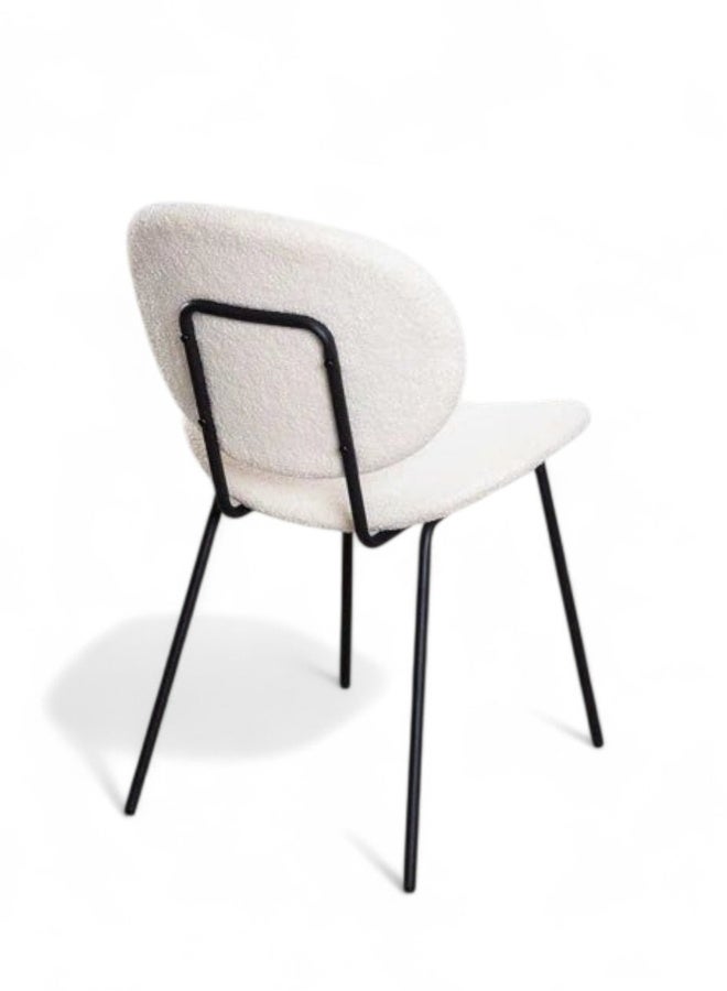 زد إتش للأثاث كرسي طعام حديث بقطعة قماش بوكل مع أرجل معدنية سوداء – كرسي تزييني مبطن باللون الخردلي لغرفة المعيشة وغرفة النوم – كرسي جانبي بأسلوب منتصف القرن الحديث (أبيض) - Image 2