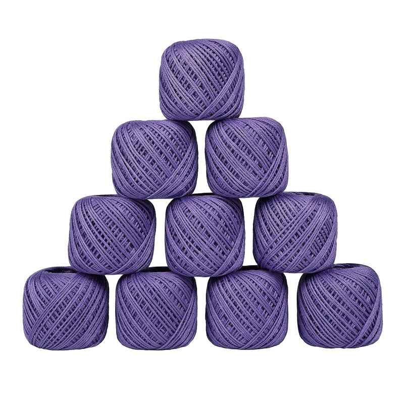 CORIOX Crochet Thread Set Of 10 Ball Crochet Cotton Thread Yarn For Knitting And Craft Making. Size 55 To 60 Mtr Approx (Purple) - 200 Gm - Image 1