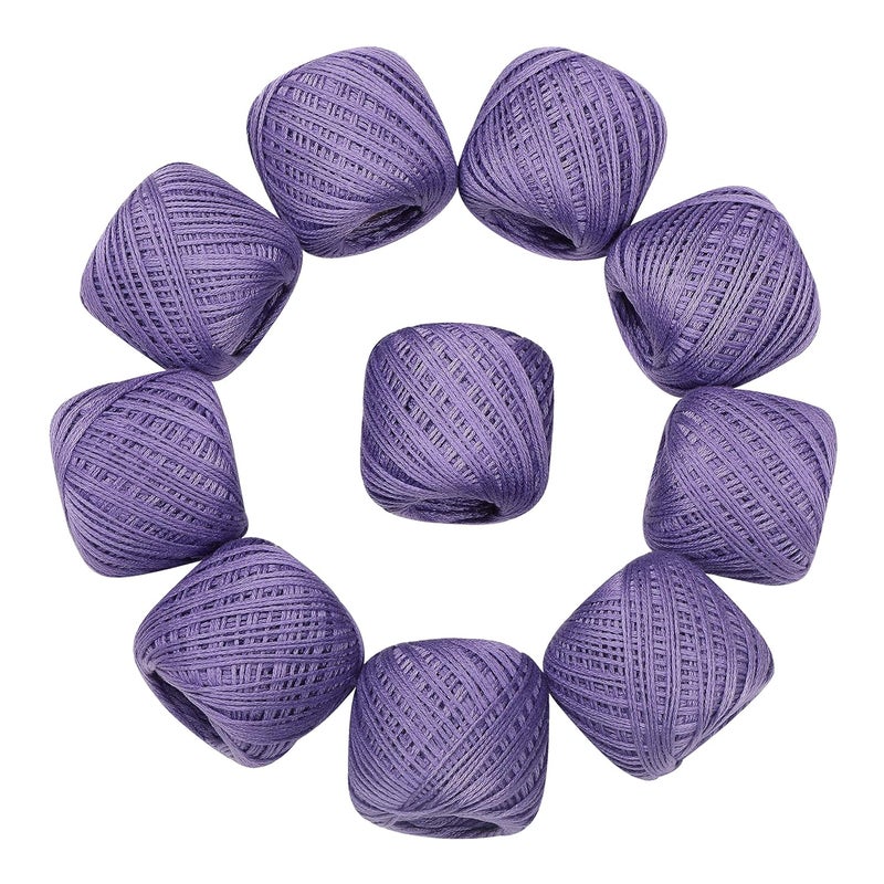 CORIOX Crochet Thread Set Of 10 Ball Crochet Cotton Thread Yarn For Knitting And Craft Making. Size 55 To 60 Mtr Approx (Purple) - 200 Gm - Image 2