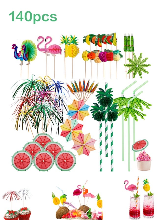 Lemon 140 Pcs Drink Umbrellas Cocktail Picks Coconut Palm Cocktail Umbrellas Firework Drink Stirrers Tropical Cocktail Sticks for Drinks Fruit Hawaiian Party Decorations Cocktail Accessories - Image 1