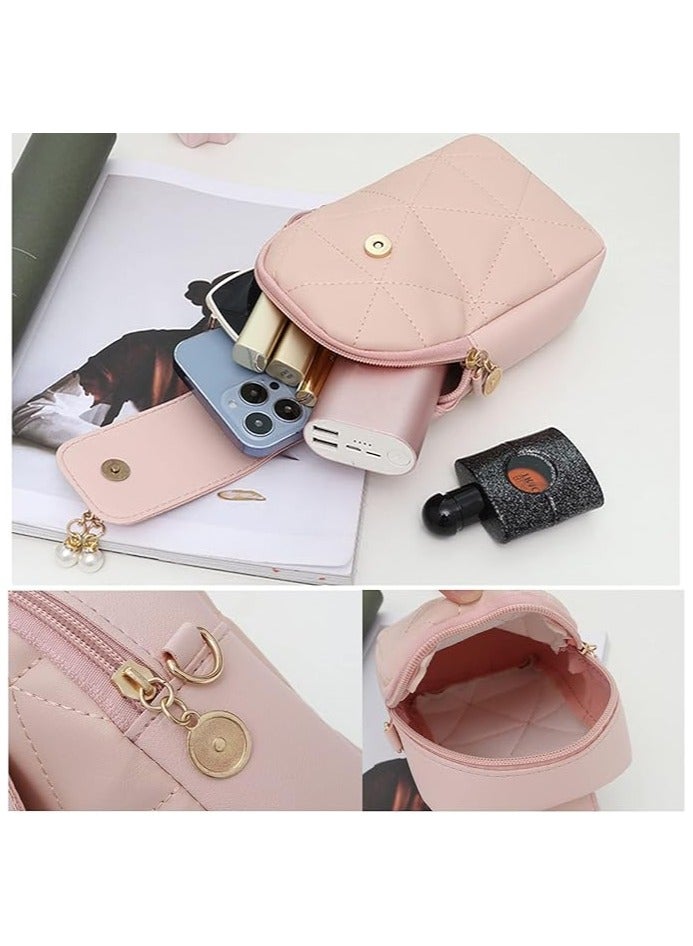 Crossbody Phone Bag for Women, Girls Shoulder Phone Bag with Long Strap Zips, Lightweight Leather Shoulder Purse Handbag, Small Crossbody Bag Lovely Mini Handbag Purse (Phone Purse for Pink) - Image 3