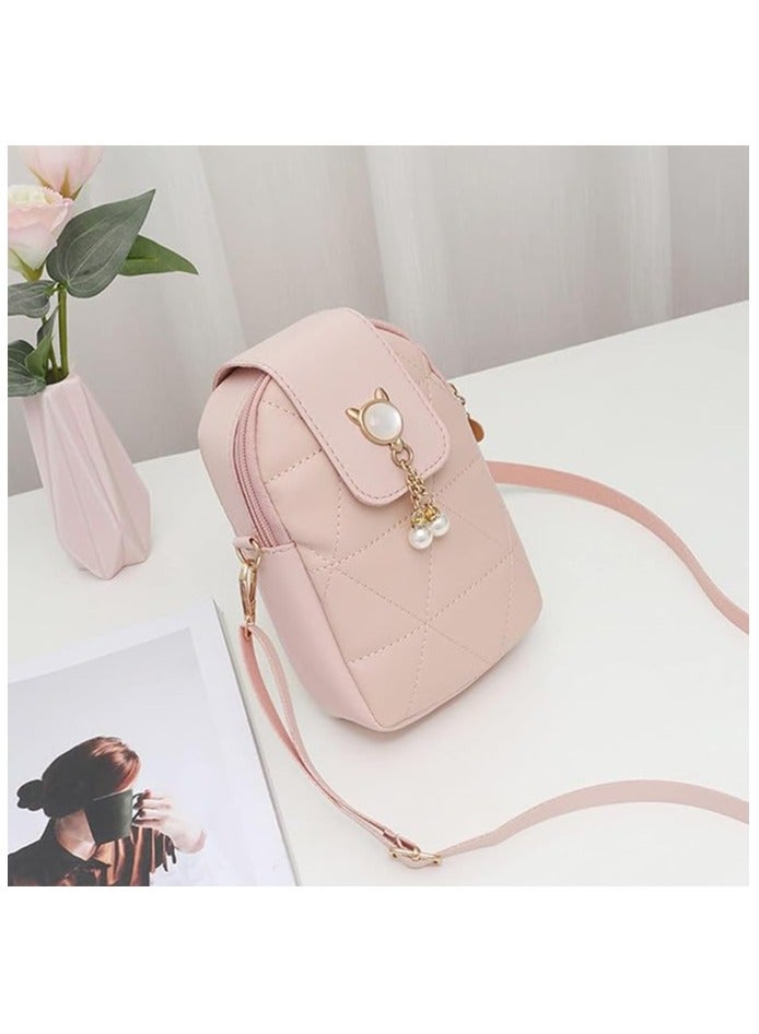 Crossbody Phone Bag for Women, Girls Shoulder Phone Bag with Long Strap Zips, Lightweight Leather Shoulder Purse Handbag, Small Crossbody Bag Lovely Mini Handbag Purse (Phone Purse for Pink) - Image 2