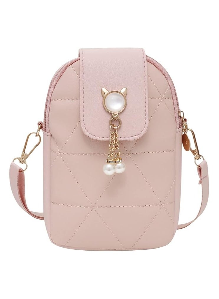 Crossbody Phone Bag for Women, Girls Shoulder Phone Bag with Long Strap Zips, Lightweight Leather Shoulder Purse Handbag, Small Crossbody Bag Lovely Mini Handbag Purse (Phone Purse for Pink) - Image 1